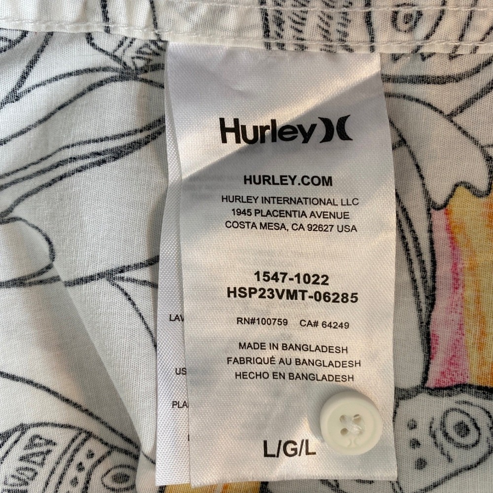 Hurley Mens Toucan Print Short Sleeve Button Down Shirt White Pink Large - Picture 5 of 9